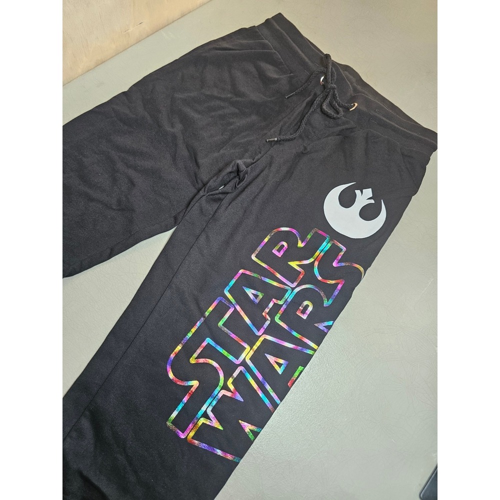 Star Wars Womens Joggers Black Holographic Logo Rebel Alliance Sweatpants Small